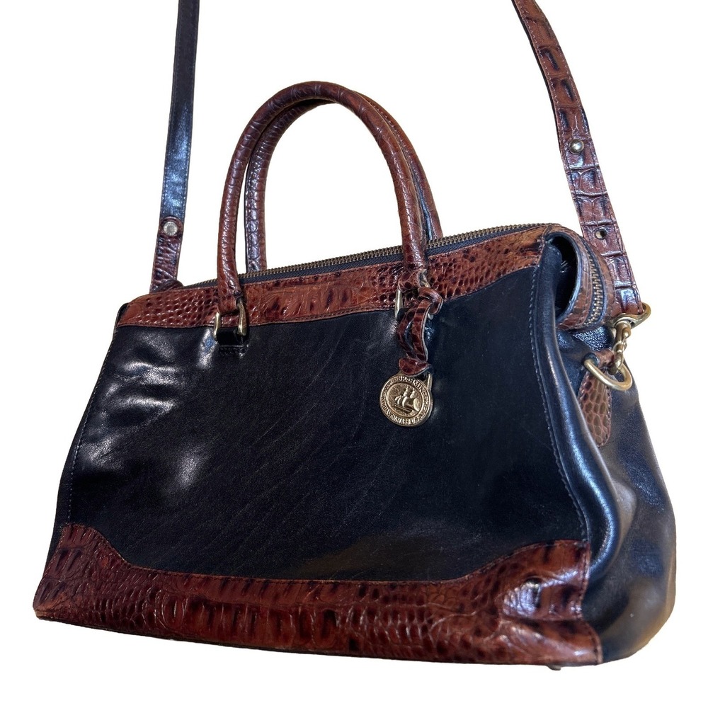 Brahmin Crandall Tuscan Collection‎ Crossbody Bag Black Brown Croc Embossed Trim